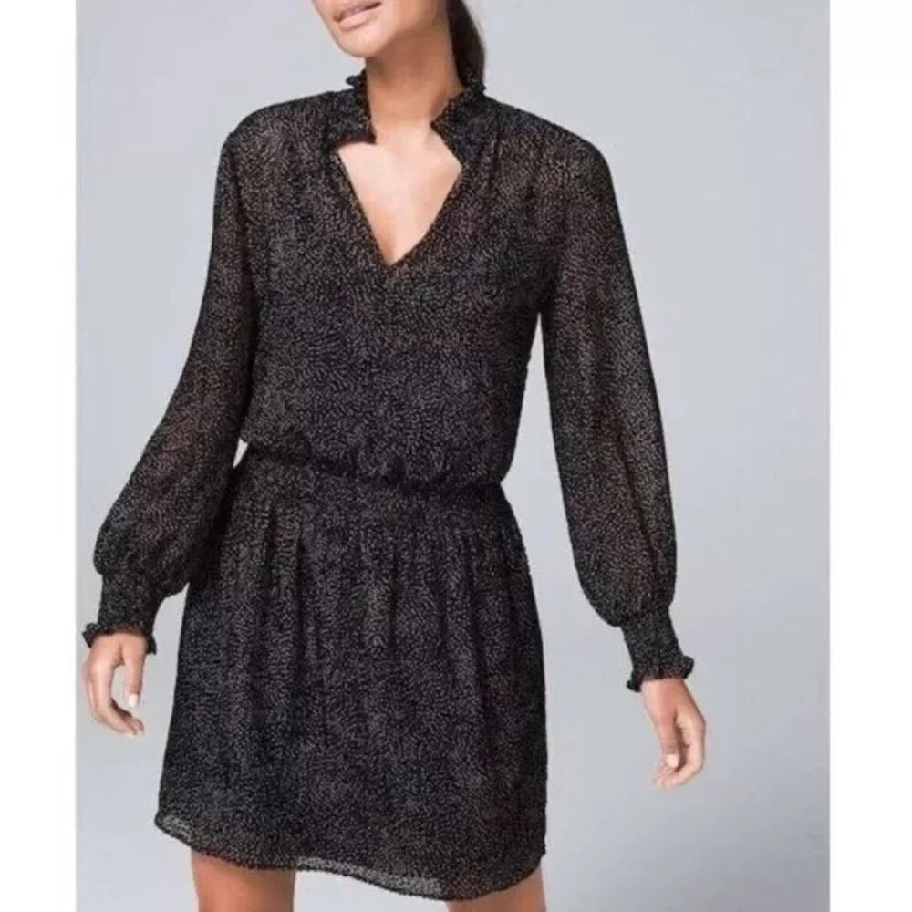 NWT White House Black Market Soft Blouson Black Dots Dress - Women's Size XXS